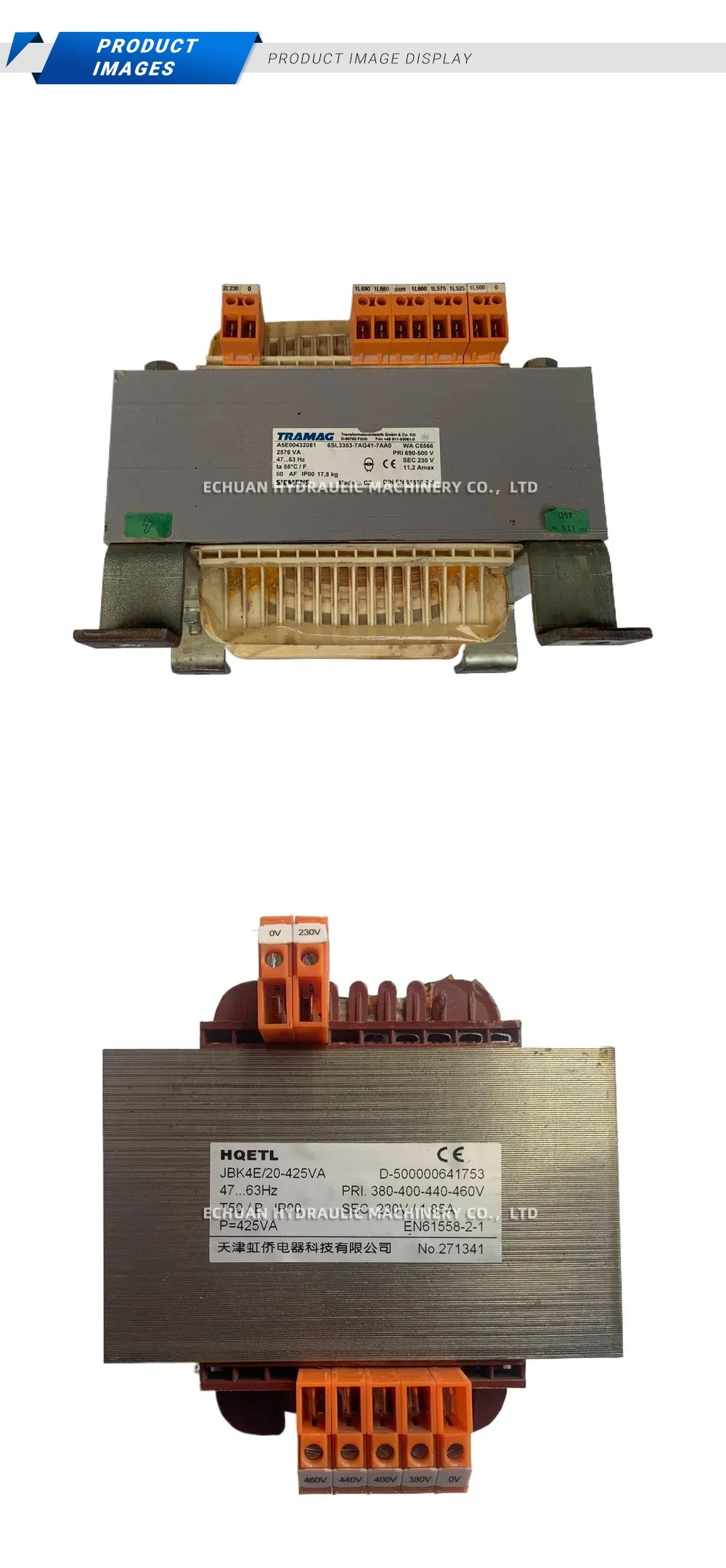 TRAMAG / HQETL 6SL3353-7AG41-7AA0 / JBK4E/20-425VA Control Transformer Description