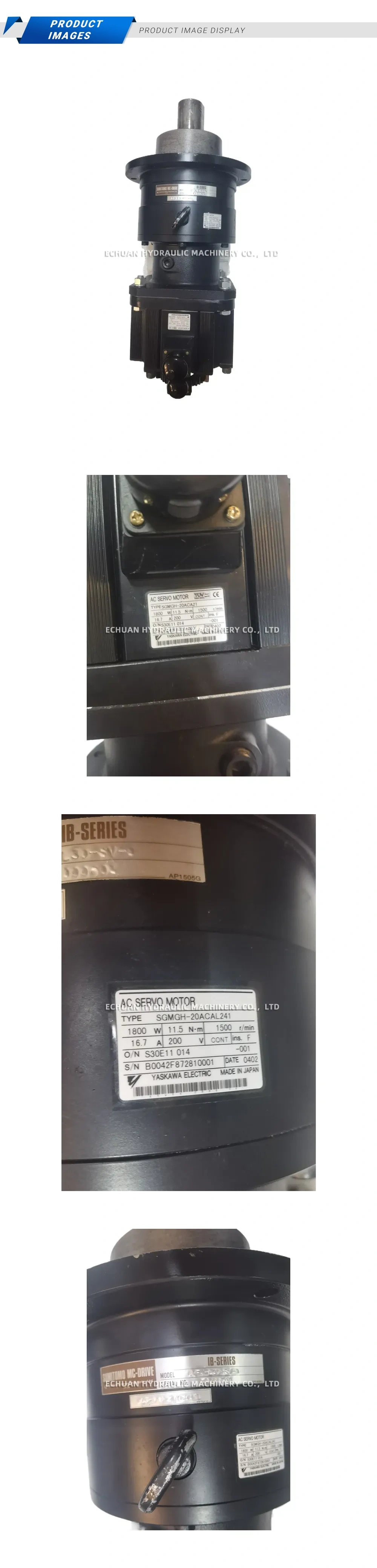 Yaskawa / Sumitomo SGMGH-20ACAL241 AC Servo Motor with Gearbox Description