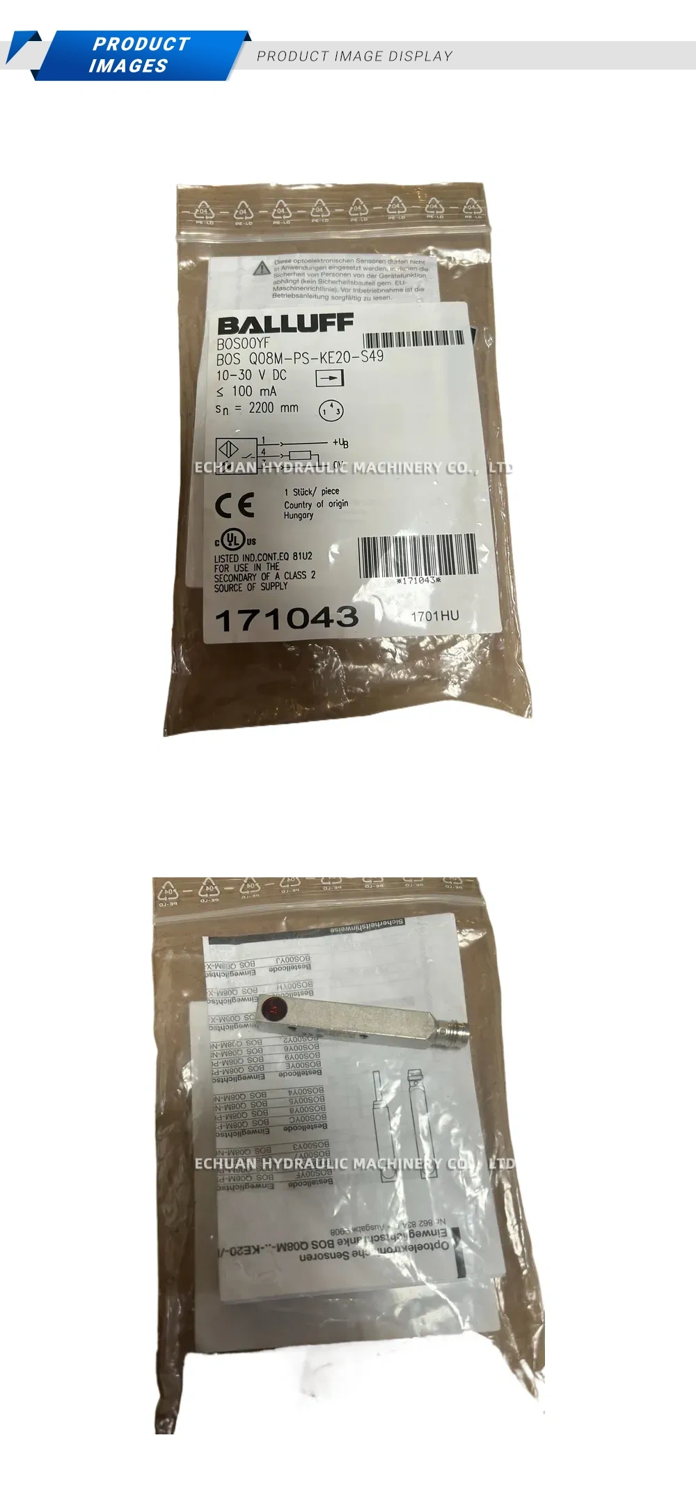BALLUFF BOS Q08M-PS-KE20-S49 Photoelectric Through-beam Sensor Description