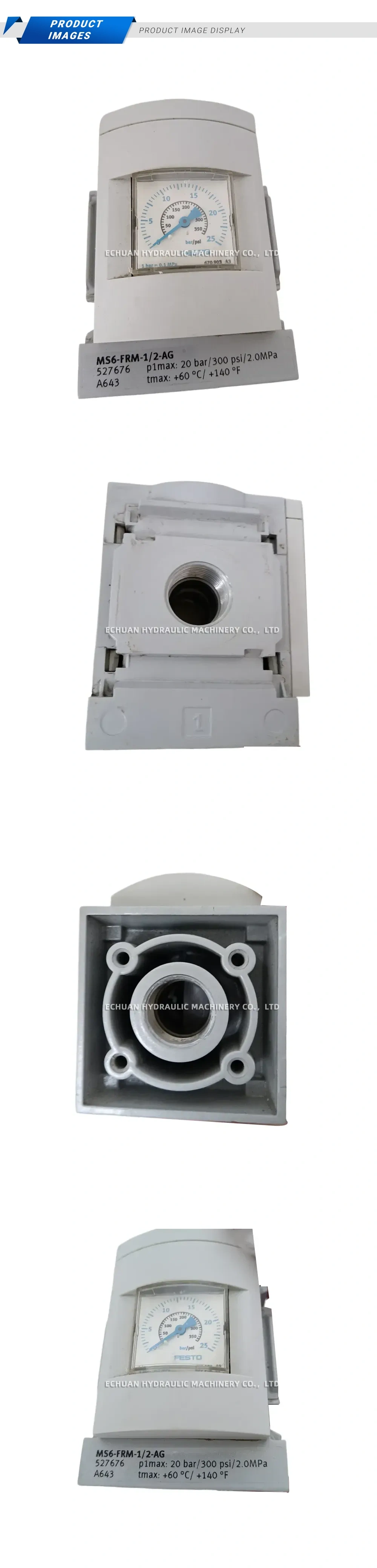 FESTO MS6-FRM-1/2-AG Pneumatic Filter Regulator with Gauge Description