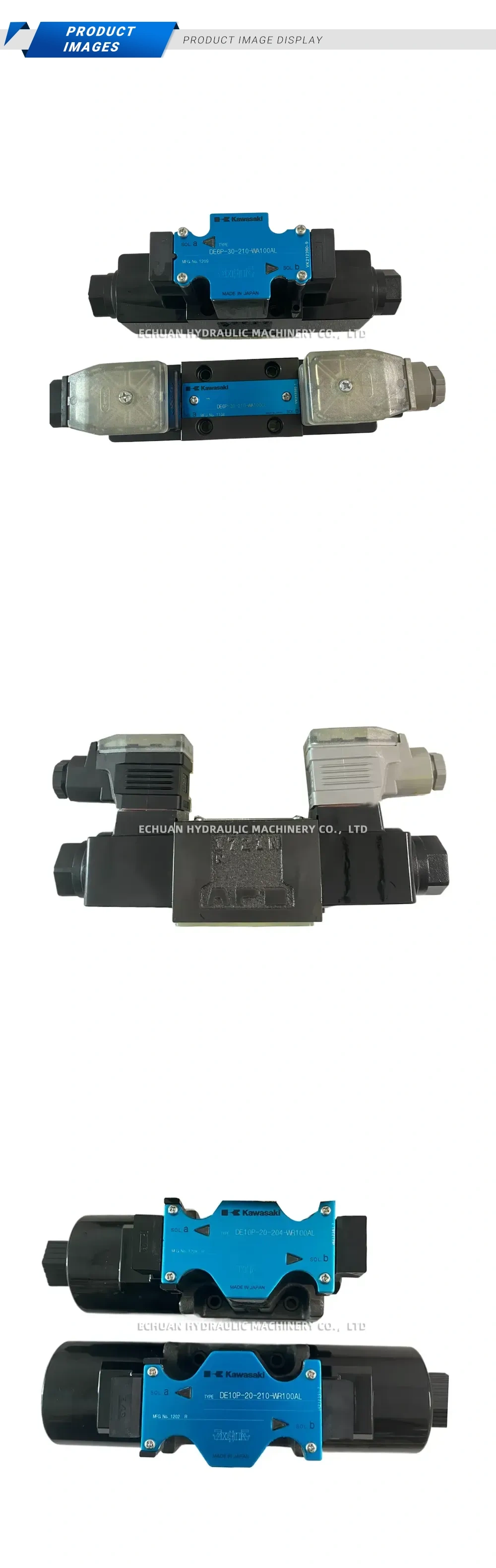 Kawasaki DE6P-30-210-WA100AL / DE10P-20-210-WR100AL Solenoid Operated Directional Control Valve Description