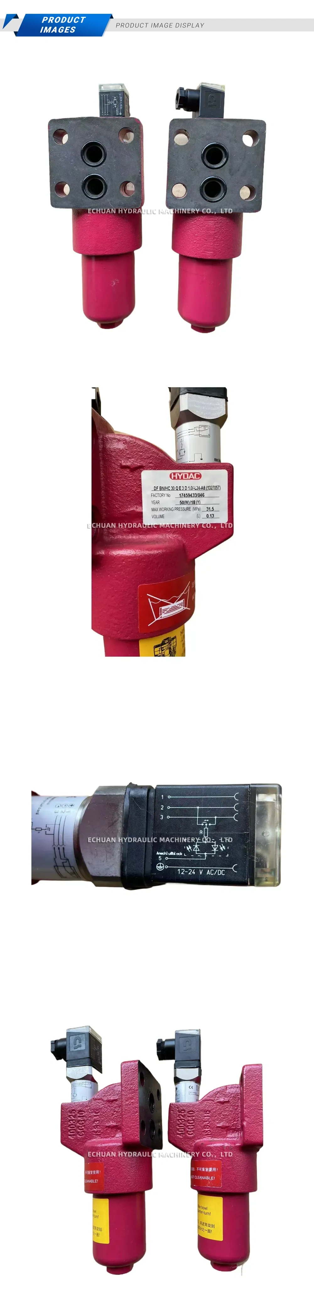 Hydac DF BN/HC 30 Q E 3 D 1.0/-L24-A8 Hydraulic Pressure Line Filter Description