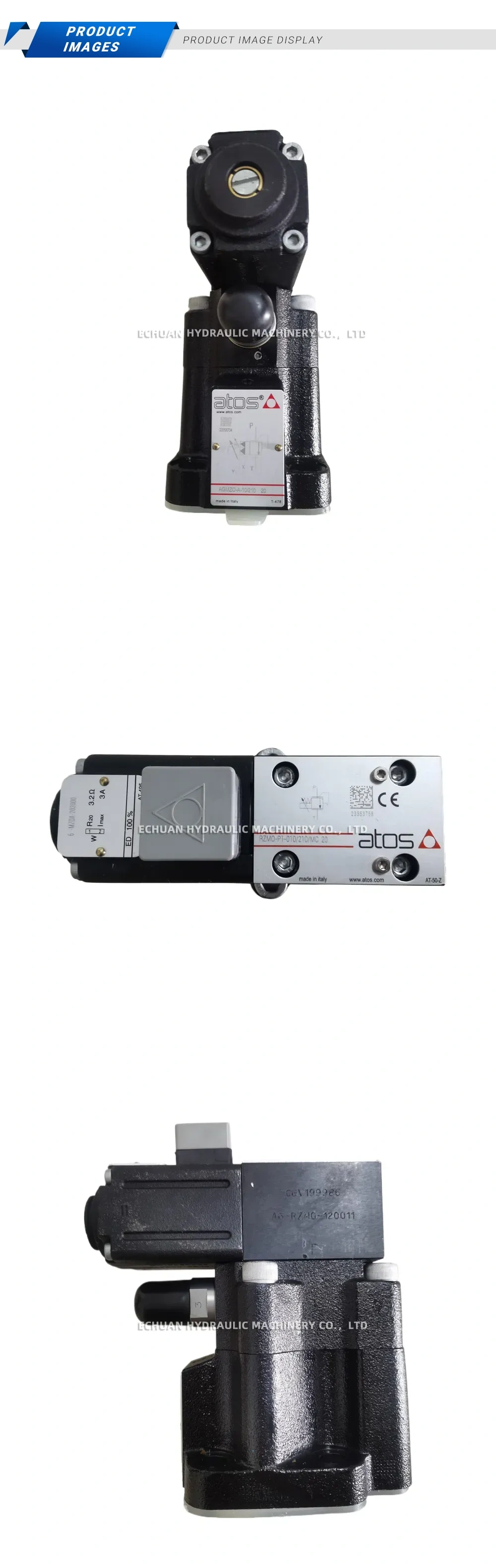 Atos AGMZO-A-10/210 20; RZMO-P1-010/210/MC 20; AG-RZMO-120011 Hydraulic Proportional Pressure Valve Description