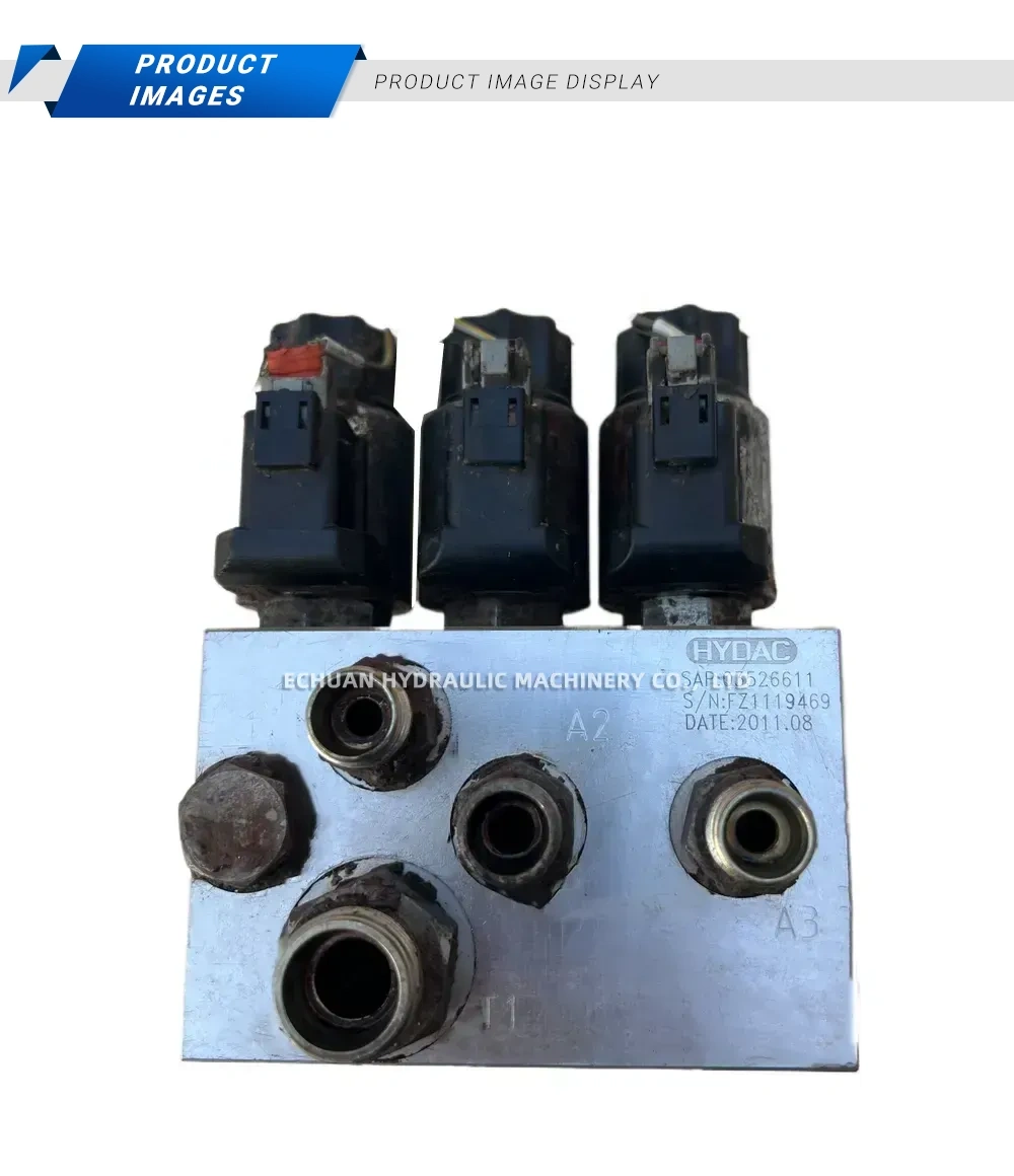 HYDAC 3036401 / WKM08130C-01-C-N (SAP: 03526611) Hydraulic Solenoid Valve Manifold Block with Solenoid Coils and Cartridge Valves Description