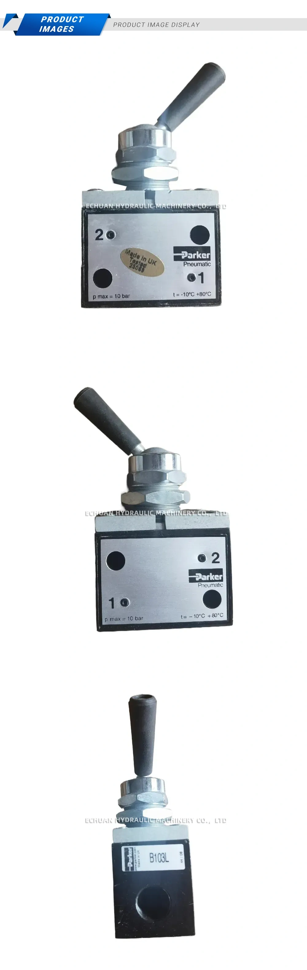 Parker B103L Pneumatic Hand Lever Valve (Manual Toggle Valve) Description