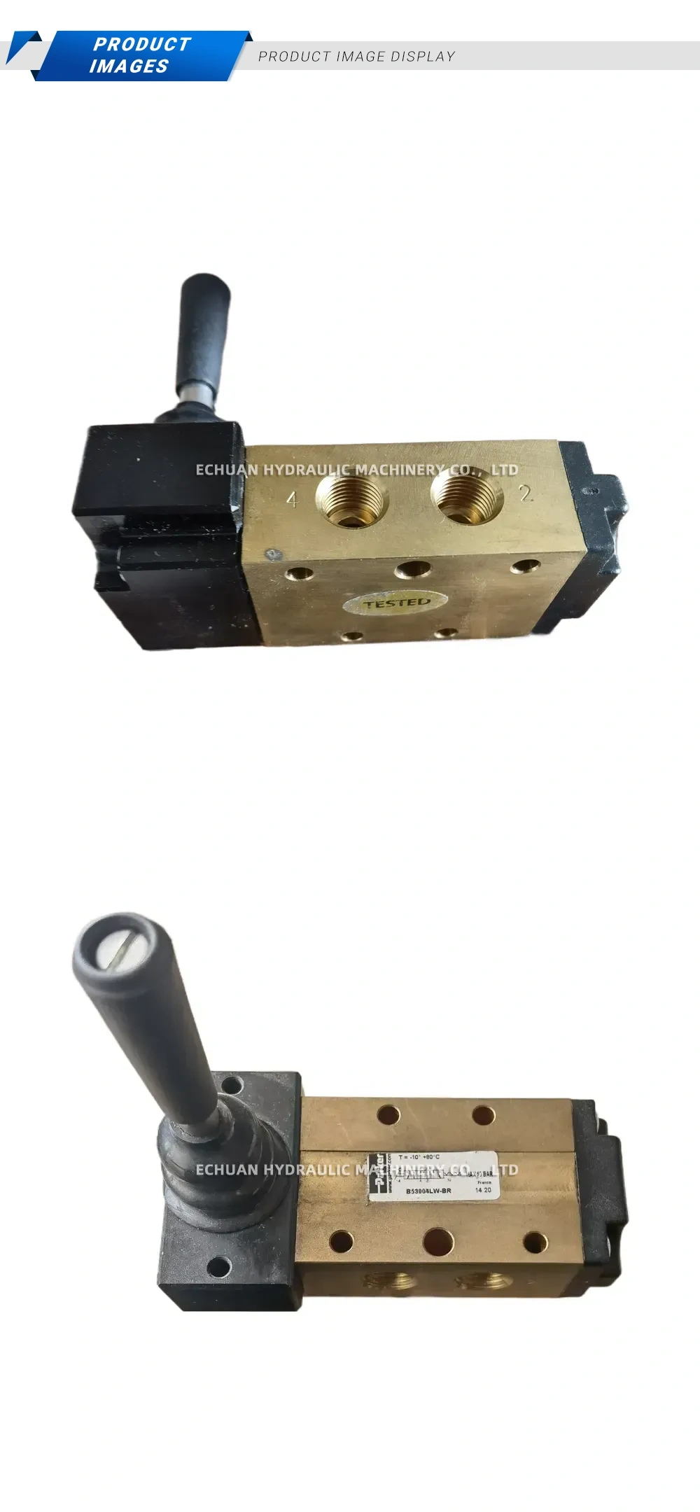 Parker B53004LW-BR Manual Lever Operated Pneumatic Directional Control Valve Description