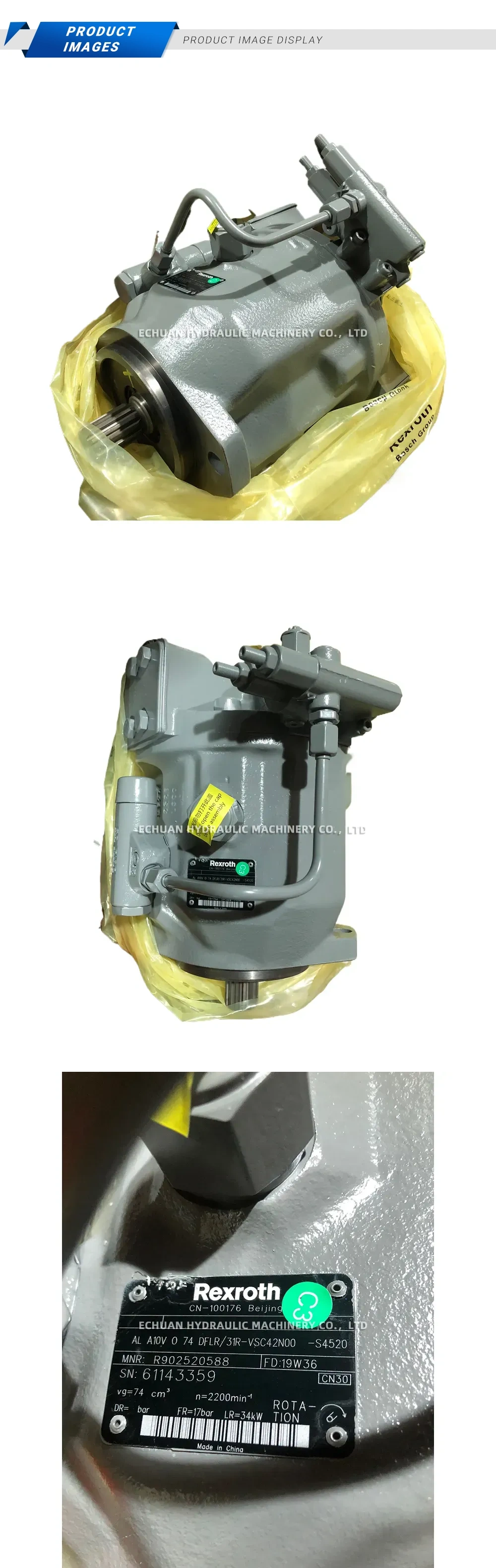 Rexroth A10VO 74 DFLR/31R-VSC42N00-S4520 (MNR: R902520588) Axial Piston Variable Hydraulic Pump Description