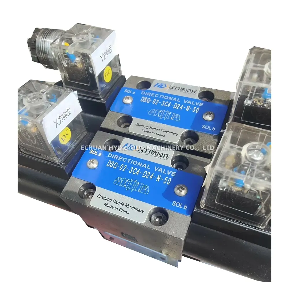 HANLIDA DSG-02-3C4-D24-N-50 / Z2S6 / MBRV-02P-L / MTCV-02W-X Hydraulic Solenoid Directional Valve Assembly with Modular Valve Stack