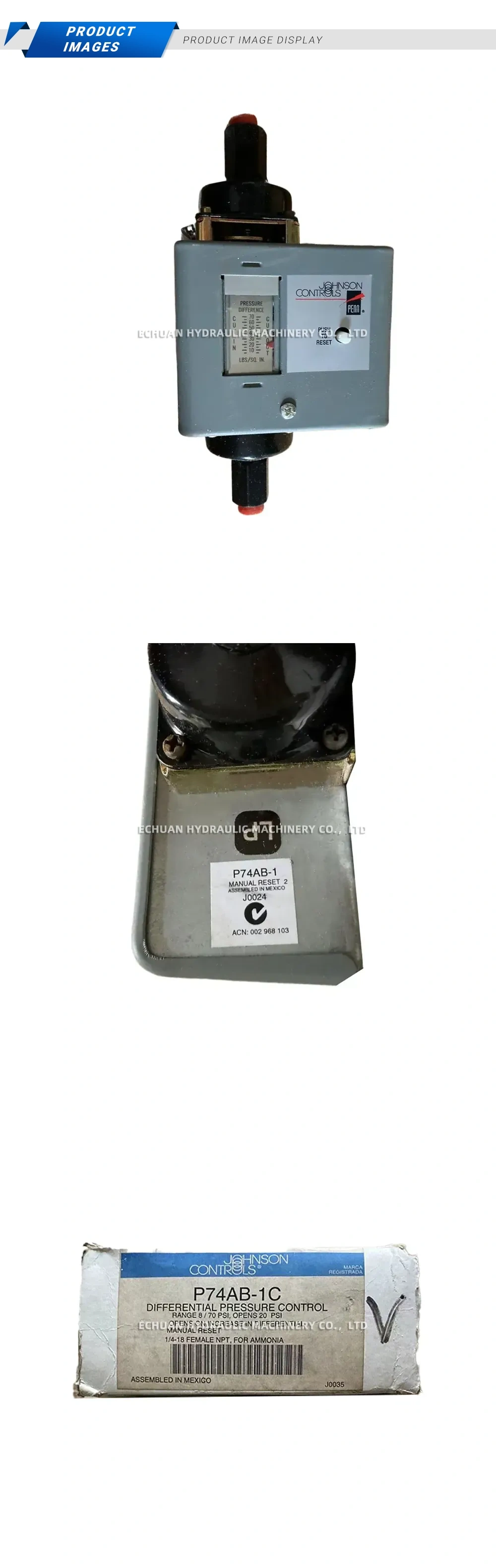 Johnson Controls P74AB-1 Pressure Switch Description