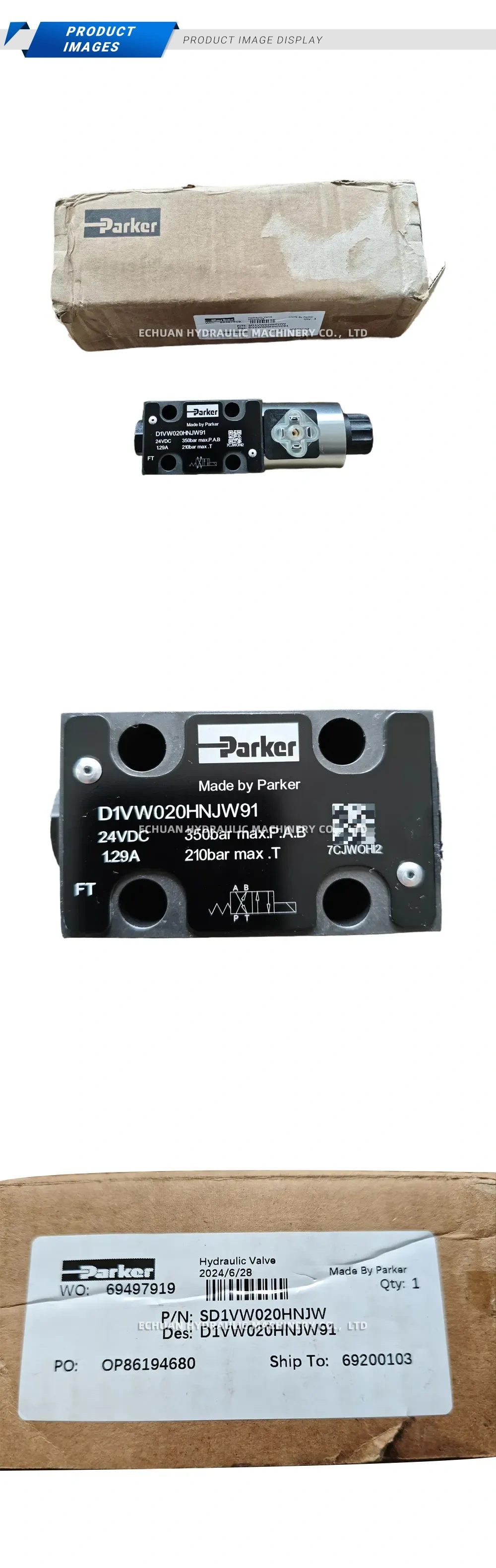 Parker D1VW020HNJW91 Hydraulic Valve (Solenoid Operated Directional Control Valve) Description