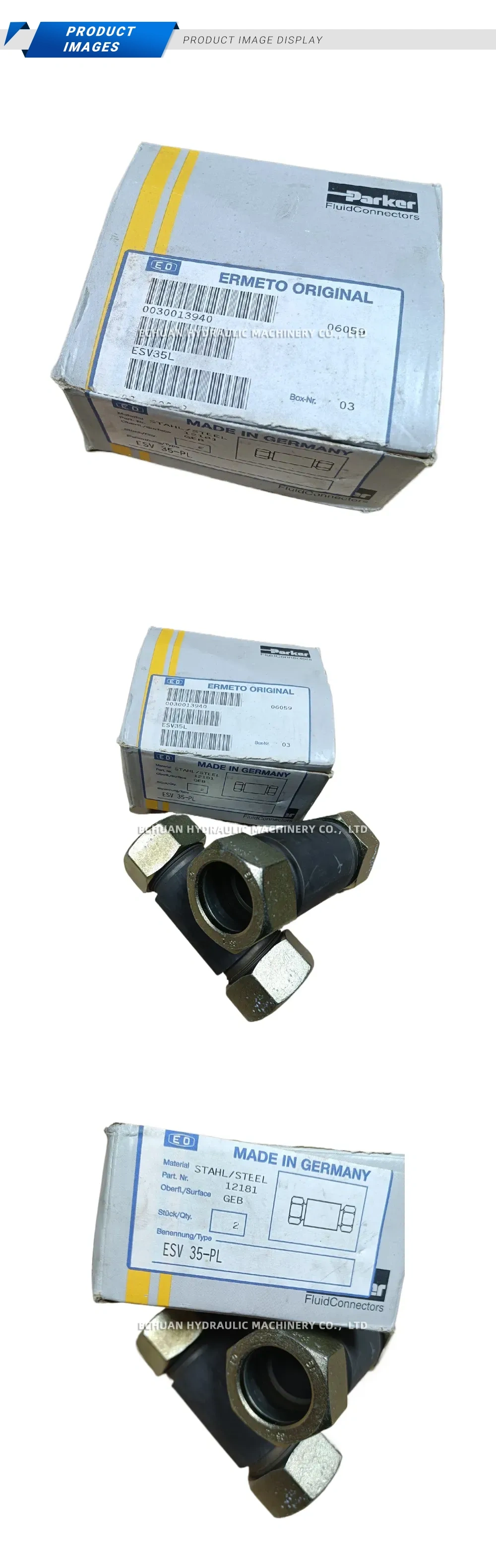 Parker ESV35-PL (ESV35L) Hydraulic Straight Union Tube Fitting (Cutting Ring Type) Description