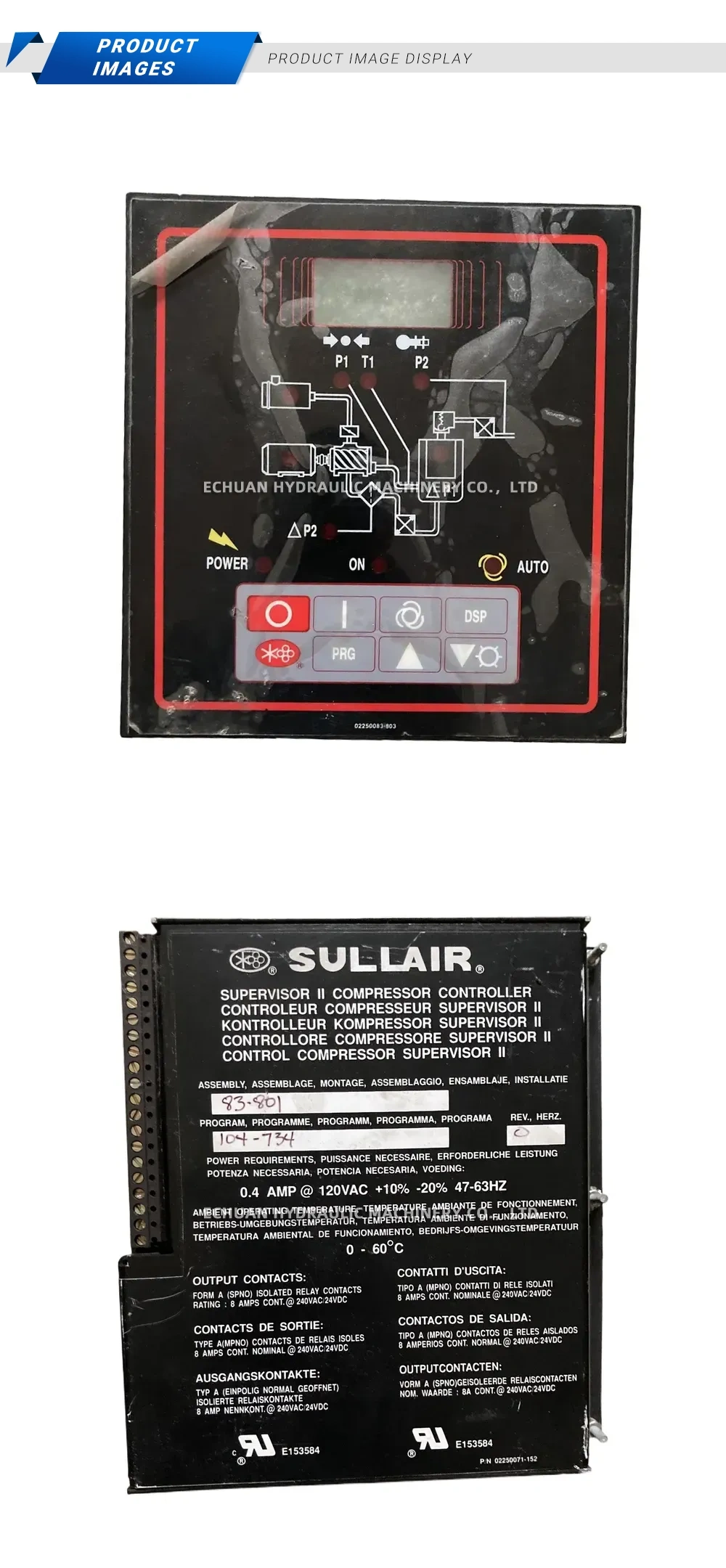 Sullair Supervisor II (P/N 02250071-152; panel 02250083-803) Air Compressor Controller Operator Panel (Supervisor II Compressor Controller) Description