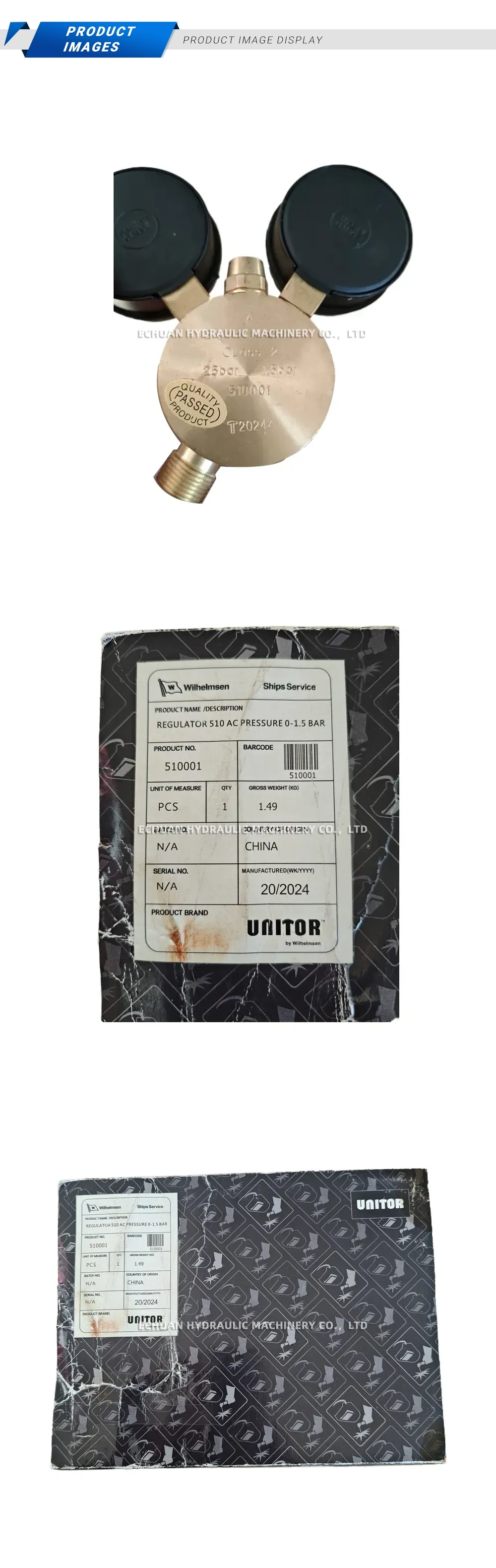 Unitor 510 AC (P/N 510001) Acetylene Gas Pressure Regulator Description