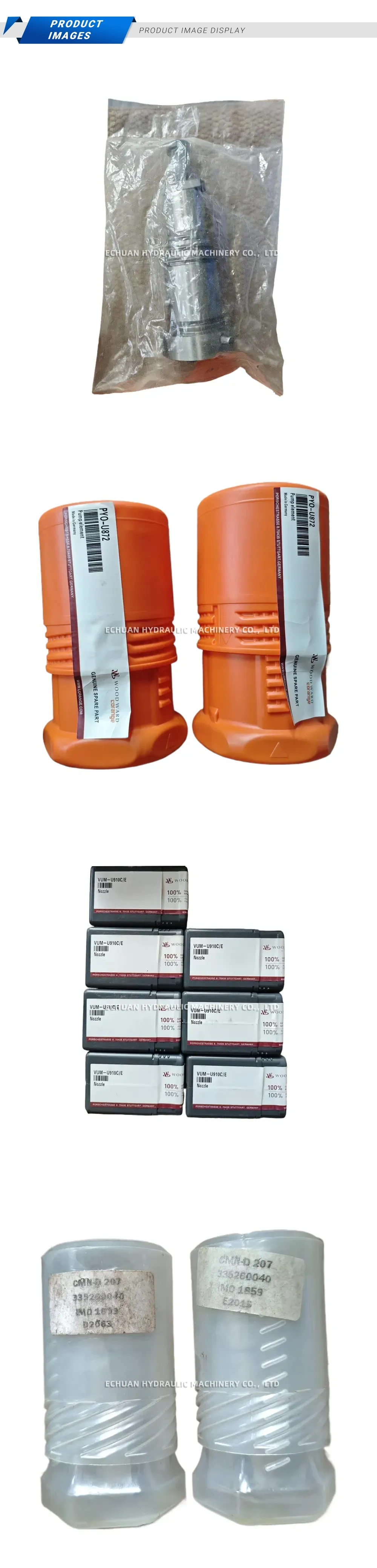 Woodward L'Orange / Tacke PYO-U872 / VUM-U910C/E / CMN-D 207 Fuel Injection Pump Elements, Injection Nozzles and Valve Stems Set Description